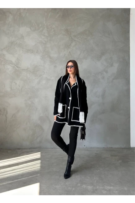 Şal Detaylı Triko Ceket Hırka