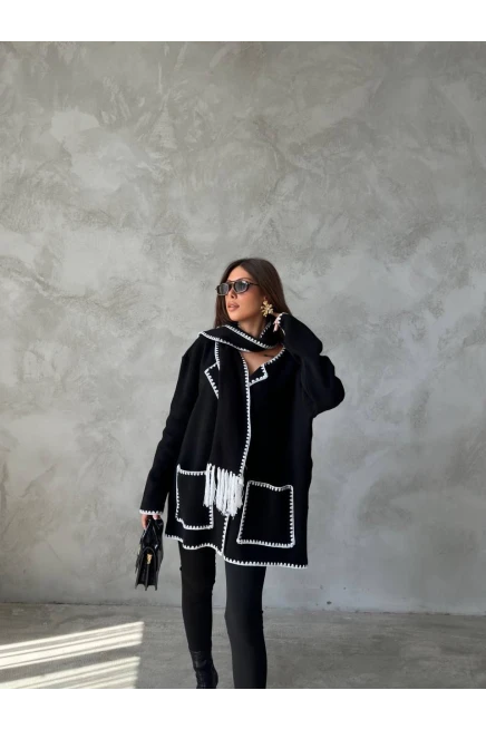 Şal Detaylı Triko Ceket Hırka