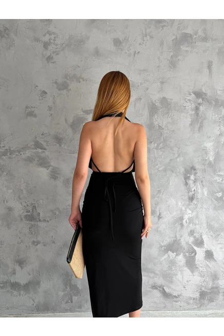 Sandy Kumaş Yırtmaçlı  Elbise