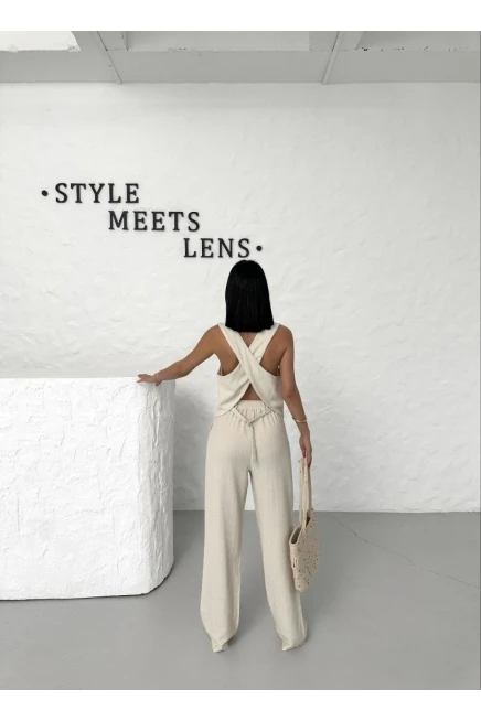 Sırt Dekolte Yelek Pantolon Takım