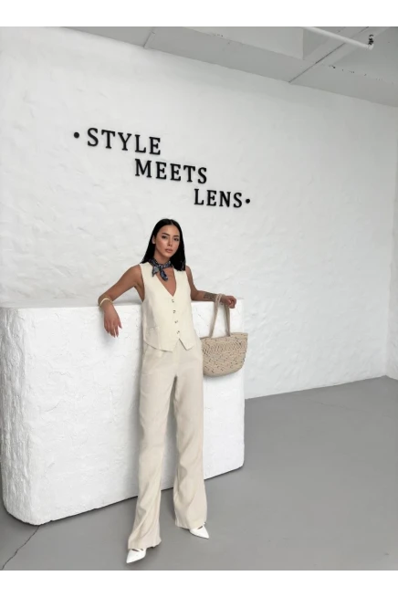 Sırt Dekolte Yelek Pantolon Takım