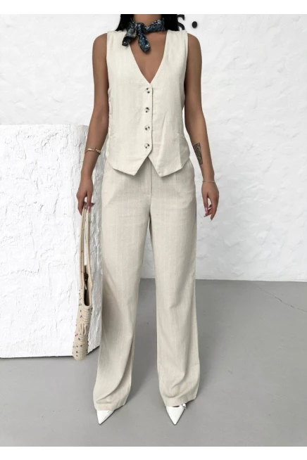Sırt Dekolte Yelek Pantolon Takım