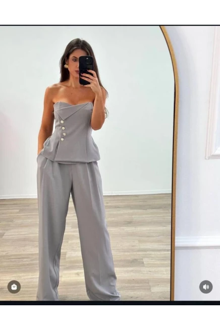 Straplez Bluz & Pantolon Takım