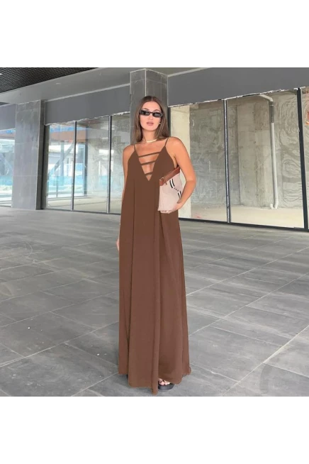 Sundy Kumaş V Yaka Dökümlü Salash Elbise