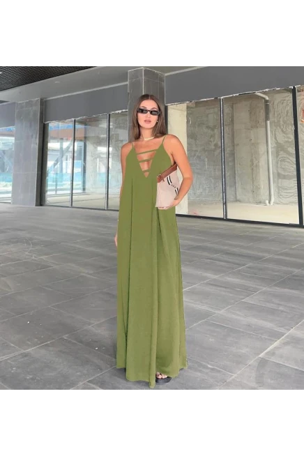 Sundy Kumaş V Yaka Dökümlü Salash Elbise