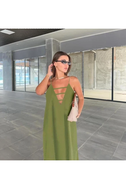 Sundy Kumaş V Yaka Dökümlü Salash Elbise