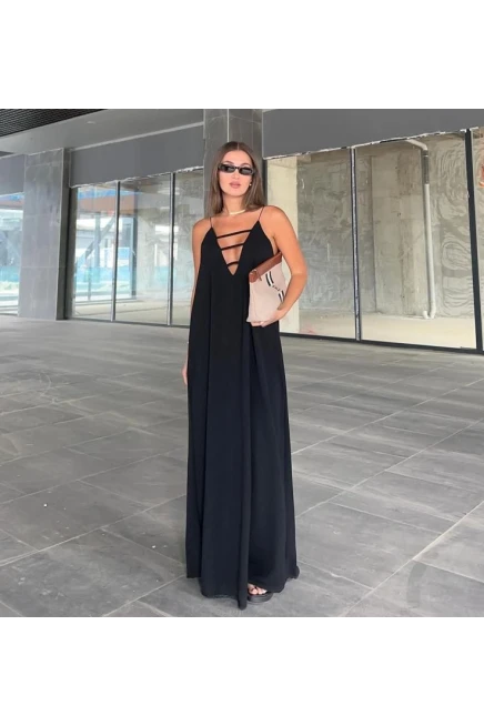 Sundy Kumaş V Yaka Dökümlü Salash Elbise