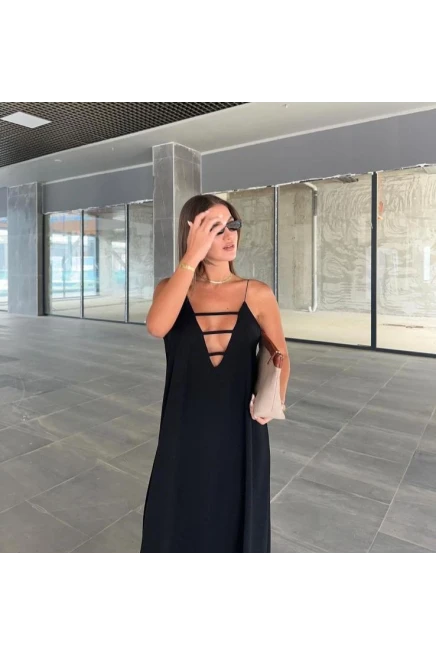 Sundy Kumaş V Yaka Dökümlü Salash Elbise