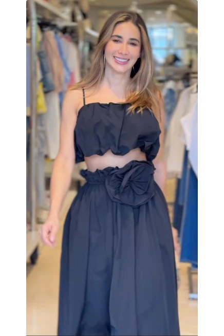 Tery  Cotton Kumaş Gül Detaylı 2 li Takım