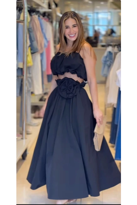 Tery  Cotton Kumaş Gül Detaylı 2 li Takım