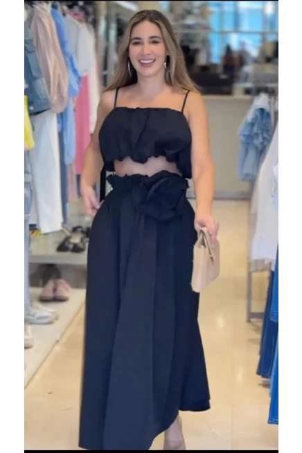 Tery  Cotton Kumaş Gül Detaylı 2 li Takım