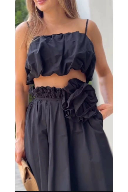 Tery  Cotton Kumaş Gül Detaylı 2 li Takım