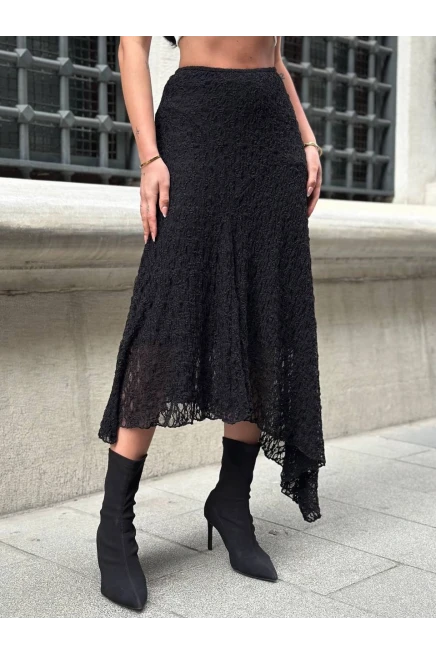 Asimetrik Kesim Astarlı Etek Siyah