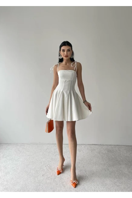 Askılı Mini Elbise Beyaz