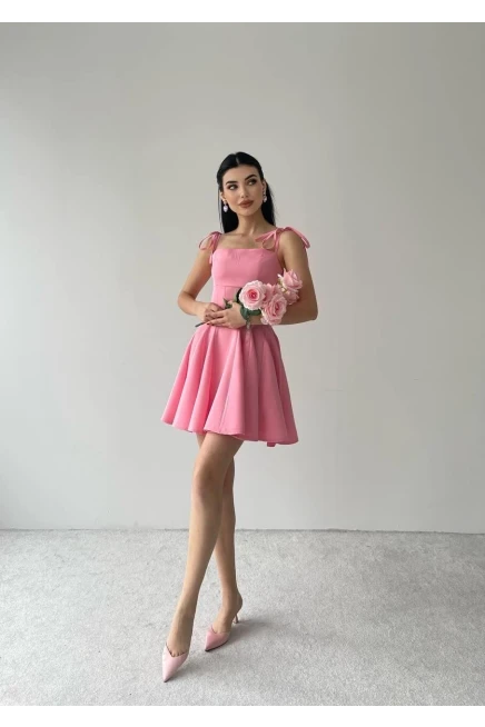 Askılı Mini Elbise Pembe