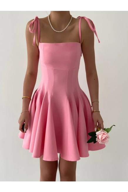 Askılı Mini Elbise Pembe