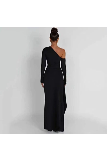 Astarlı Drape Detay Yırtmaçlı Maxi Elbise