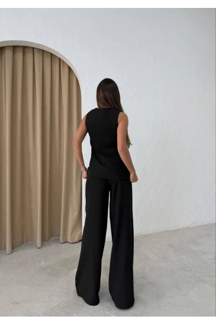 Atlas Kumaş Yelek Pantalon Takım Siyah