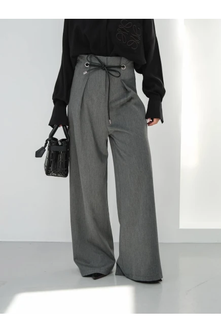 Bel Bağlama Detay Bol Paça Pantalon