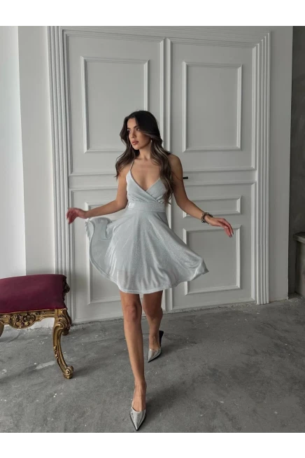 Çapraz Detay Simli Kumaş Elbise
