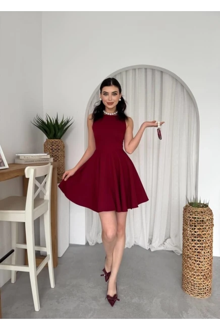 Cep Detaylı Elbise Bordo