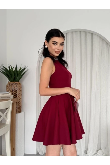 Cep Detaylı Elbise Bordo