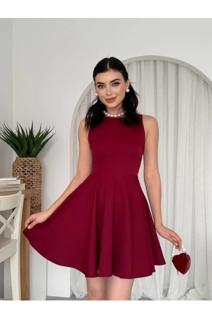 Cep Detaylı Elbise Bordo