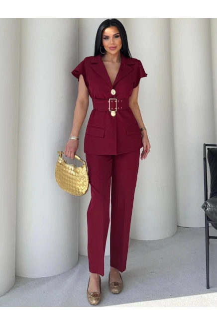 Dabıl Kumaş Yelek Pantalon Takım Bordo