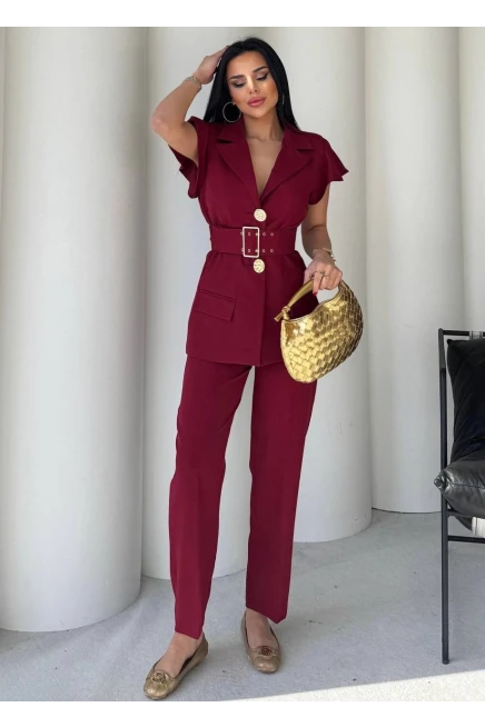 Dabıl Kumaş Yelek Pantalon Takım Bordo
