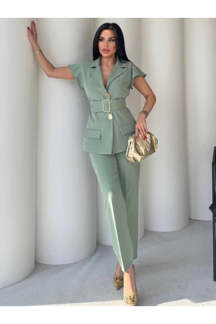 Dabıl Kumaş Yelek Pantalon Takım Yeşil