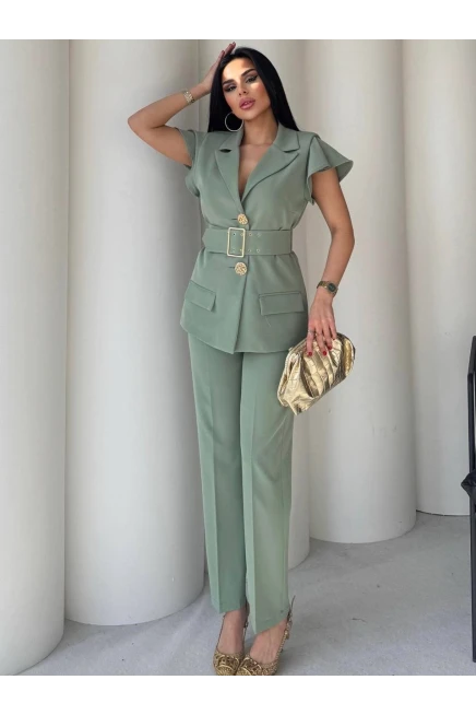 Dabıl Kumaş Yelek Pantalon Takım Yeşil