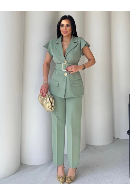 Dabıl Kumaş Yelek Pantalon Takım Yeşil