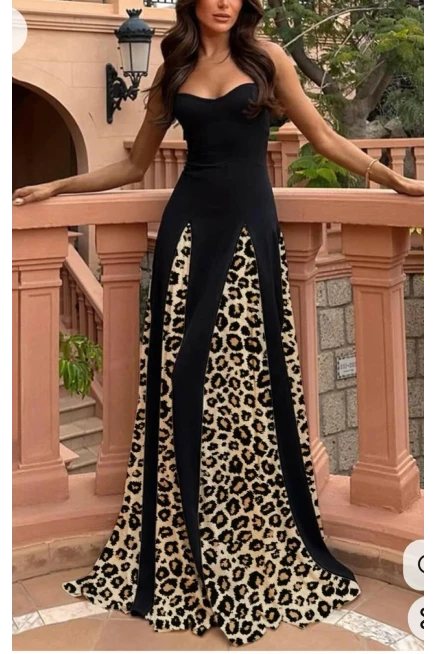 Dalgıç Kumaş Leopar Detay Kiloş Elbise