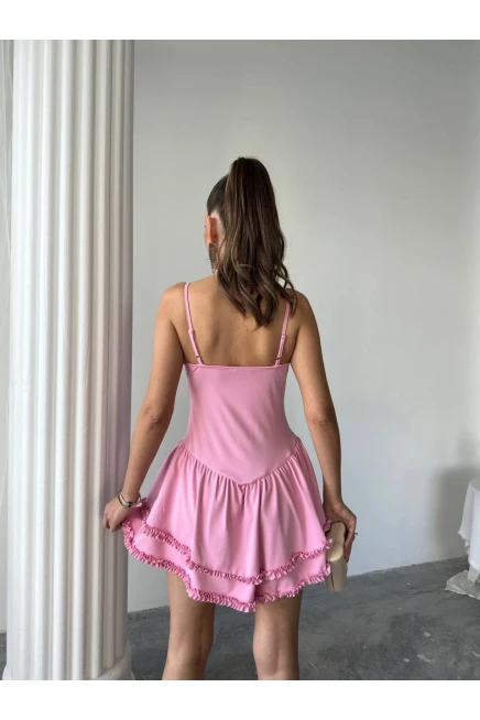 Gloplu Fırfır Detay Mini Elbise