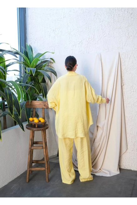 Gömlek Pantalon Modal Kumaş Takım Sarı