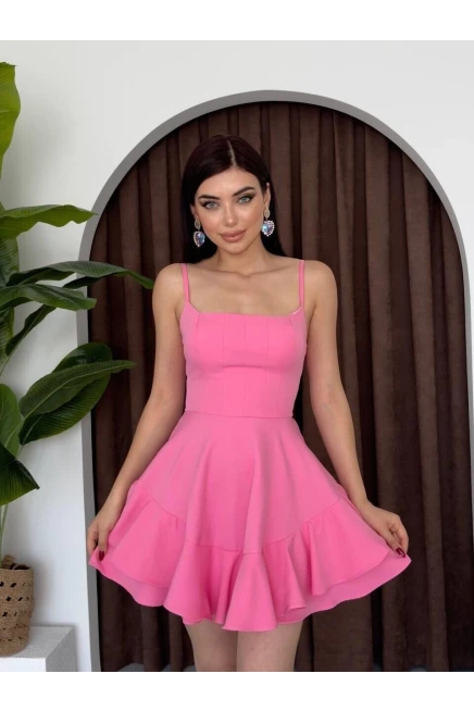 İp Askılı Mini Elbise Pudra
