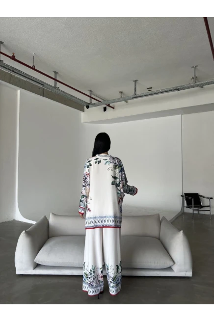 İthal Jessica Kumaş Pantalon Gömlek Desenli Takım