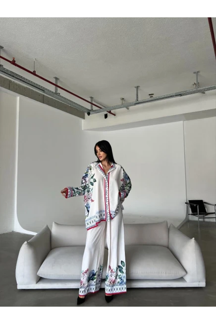 İthal Jessica Kumaş Pantalon Gömlek Desenli Takım