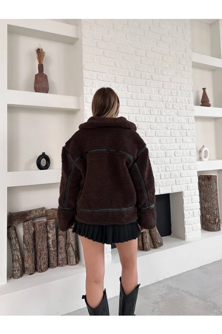 Kahve Oversize Toka Detay Peluş Kaban