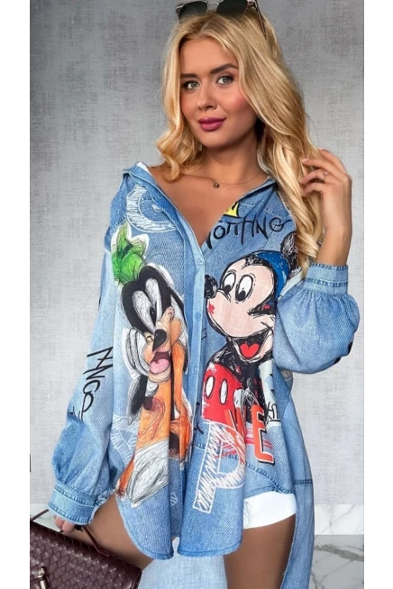 Karakter Baskılı Jeans Efektli Tunik