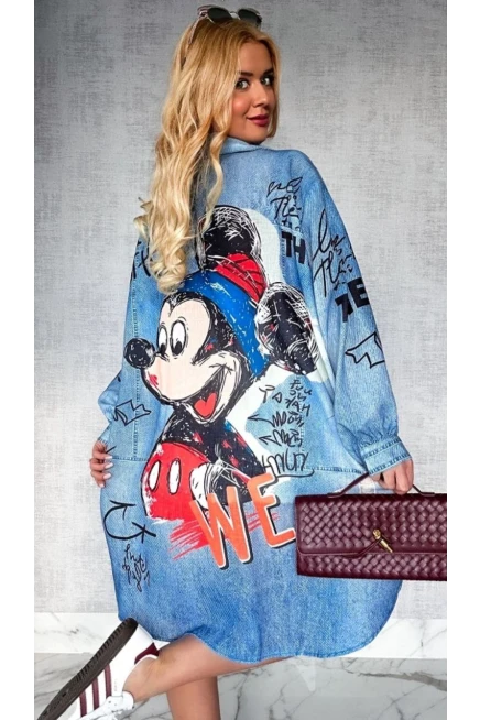 Karakter Baskılı Jeans Efektli Tunik