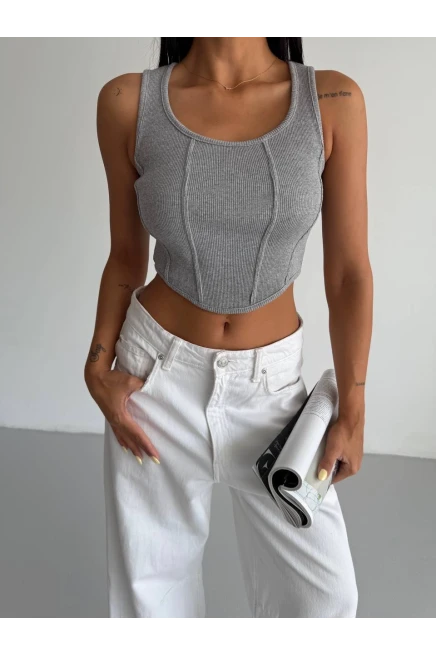 Kaşkorse Crop Bluz Gri
