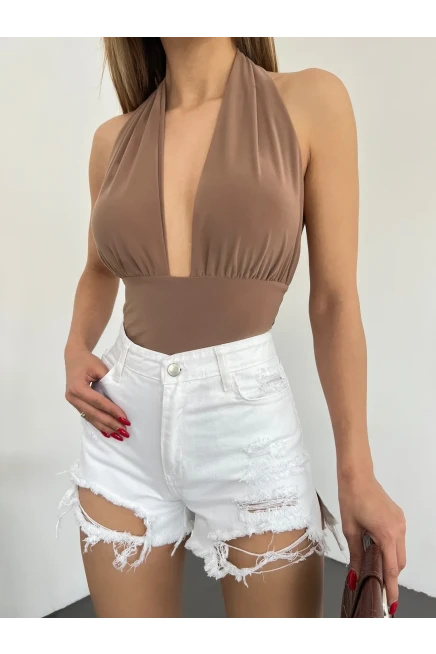 Lazer Yırtıklı Mini Denim Şort Beyaz