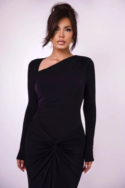 Modal Kumaş Full Likra Burgu Detay Maxi Elbise