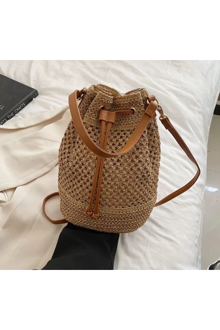 NWC-1002 El Örgüsü Camel Hasır Çanta