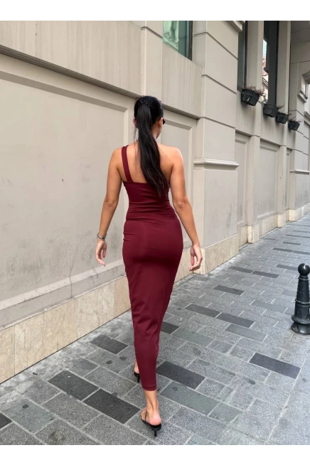 Omuz Detay Bordo Maxi Elbise
