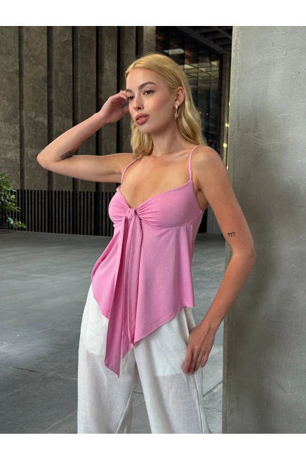 Önü Fiyonk Detay Bluz Pembe