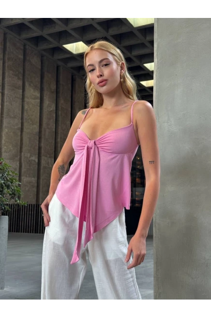 Önü Fiyonk Detay Bluz Pembe
