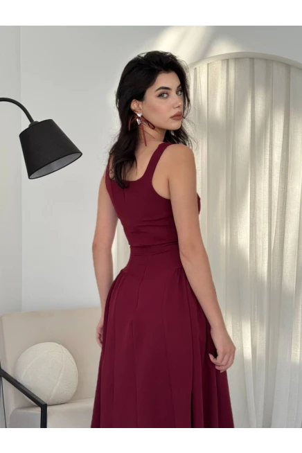 Piliseli Elbise Bordo