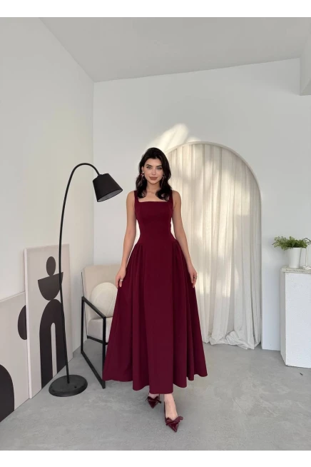 Piliseli Elbise Bordo